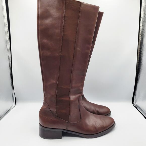 Donald J Pliner Buriel3 Chocolate Brown Leather Tall Riding Boots Women's Size 7 - Picture 2 of 12